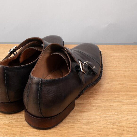 Belvedere Brown Double Monk Strap Buckle Men\'s 11 Leather Shoes Handmade Italy main image 9